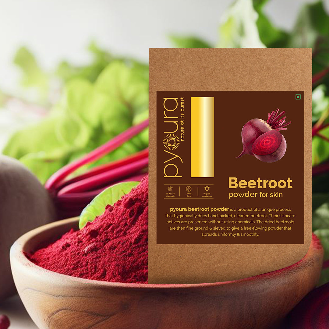 Beetroot powder <h4> 100% Natural | Hygienically Dried | Face Pack for Clear Healthy Rosy Skin <h4><h6>Made from hygienically dried fresh beetroot that preserves their skin caring activies without adding chemicals or preservatives.<h6>