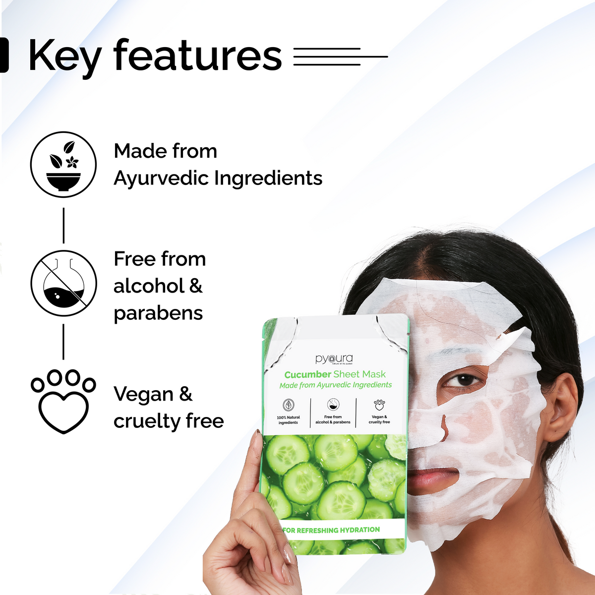 Cucumber Hydrating Combo: Face Toner Mist Serum (100ml) + Sheet Mask (Pack of 1)<h4>Cools & Refreshes, For Sunburn Relief & Under Eye Care<h4> <h6> Both products are 100% vegan, cruelty-free & free from alcohol & parabens <h6>
