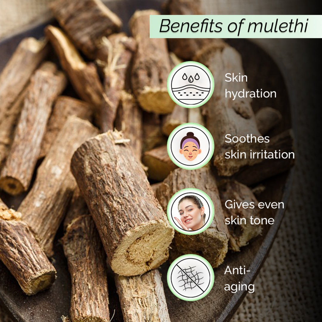 100% pure extract of Mulethi <h4> For a clear skin<h4> <h6> Alcohol Free, 100% natural, easy-to-use mist spray Mulethi toner<h6>