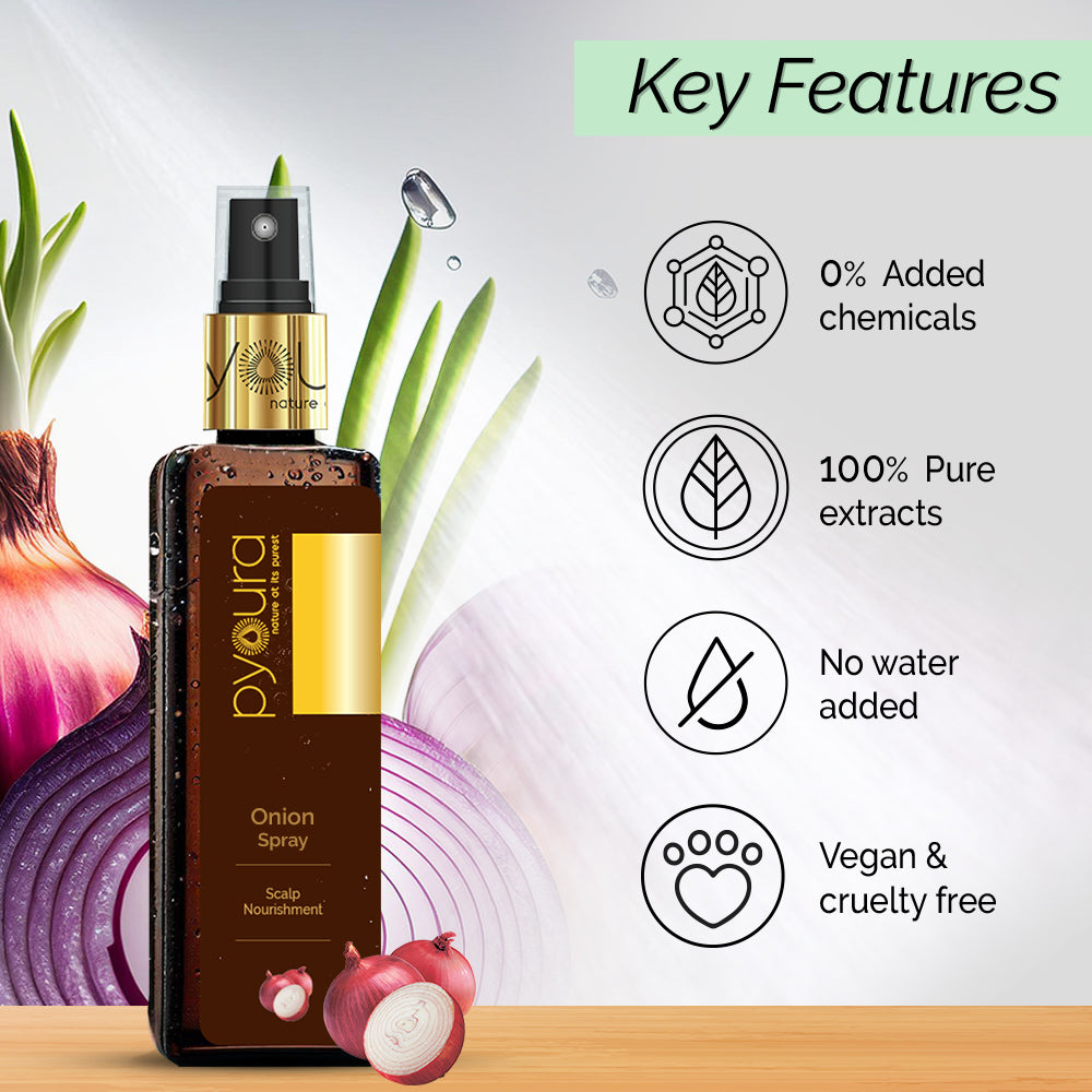 Onion Mist <h4> Manage hair fall. Nourish scalp<h4> <h6>No alcohol or preservatives. No lasting odor<h6>