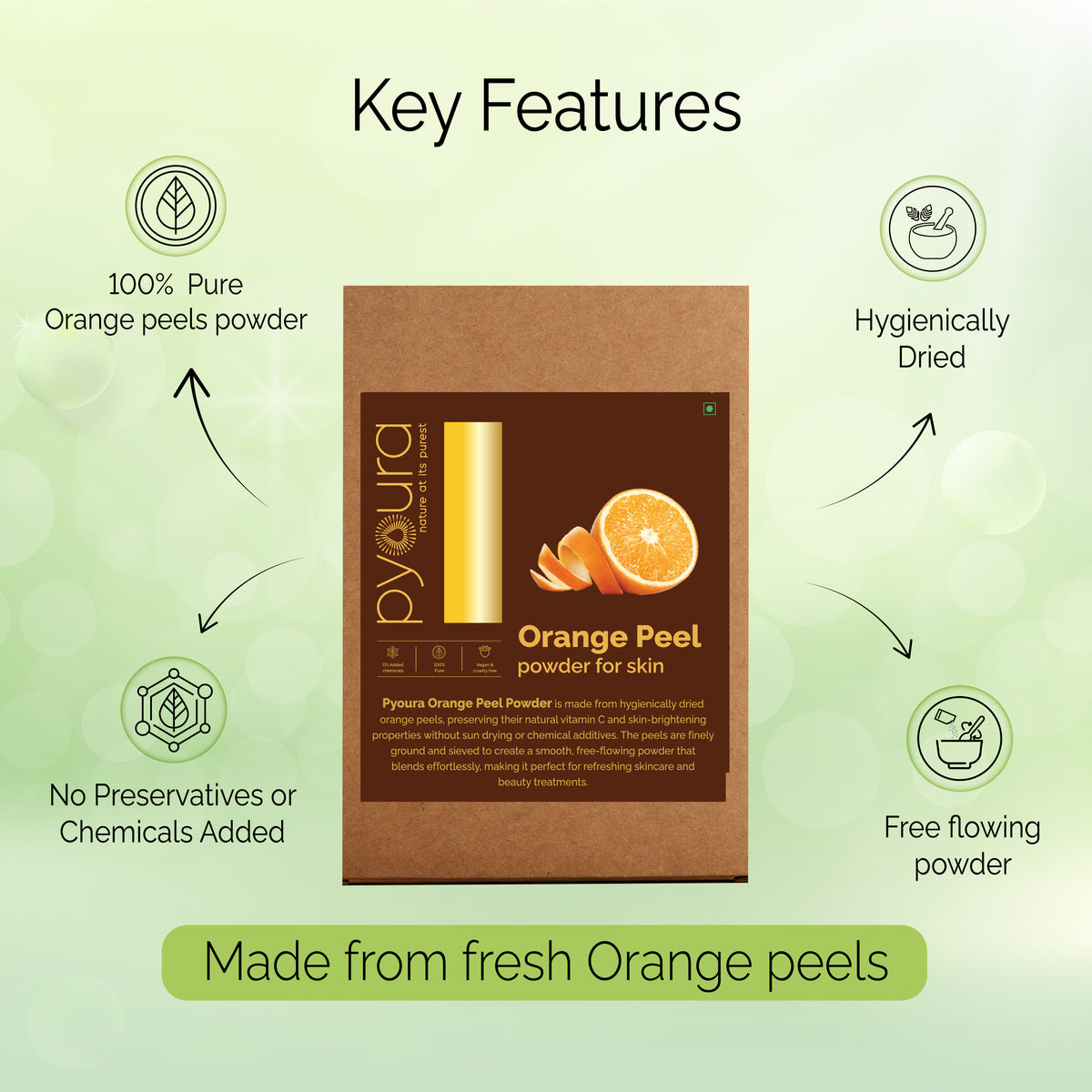 Orange Peel Face Powder <h4>100% Pure | Hygienically dried  | Face pack for clear healthy skin <h4><h6>Made from hygienically dried fresh Orange Peels that preserves their skin caring activies without adding chemicals or preservatives.<h6>