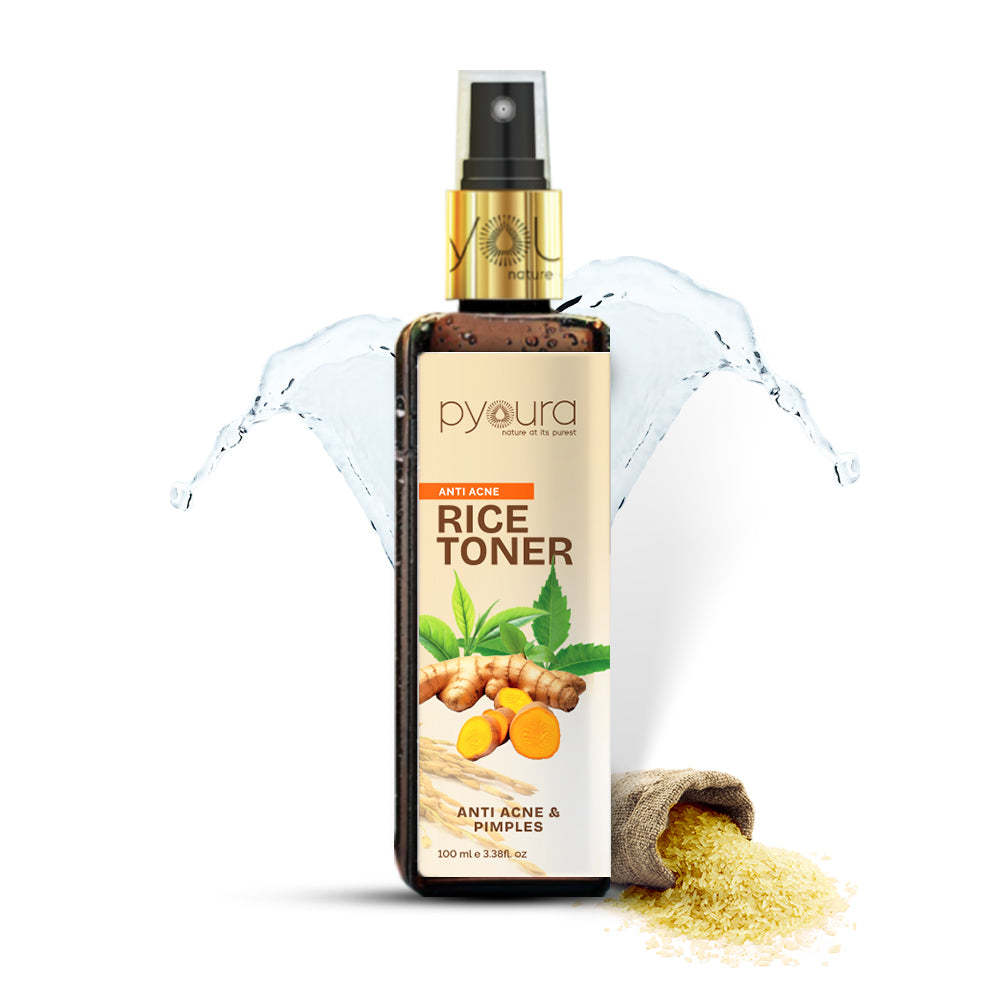 100% pure extract of Niacin Rich Brown Rice Anti-Acne Toner<h4> Turmeric, Neem & Green Tea Extracts<h4> <h6> Alcohol Free, 100% natural, easy-to-use mist spray rice toner<h6>