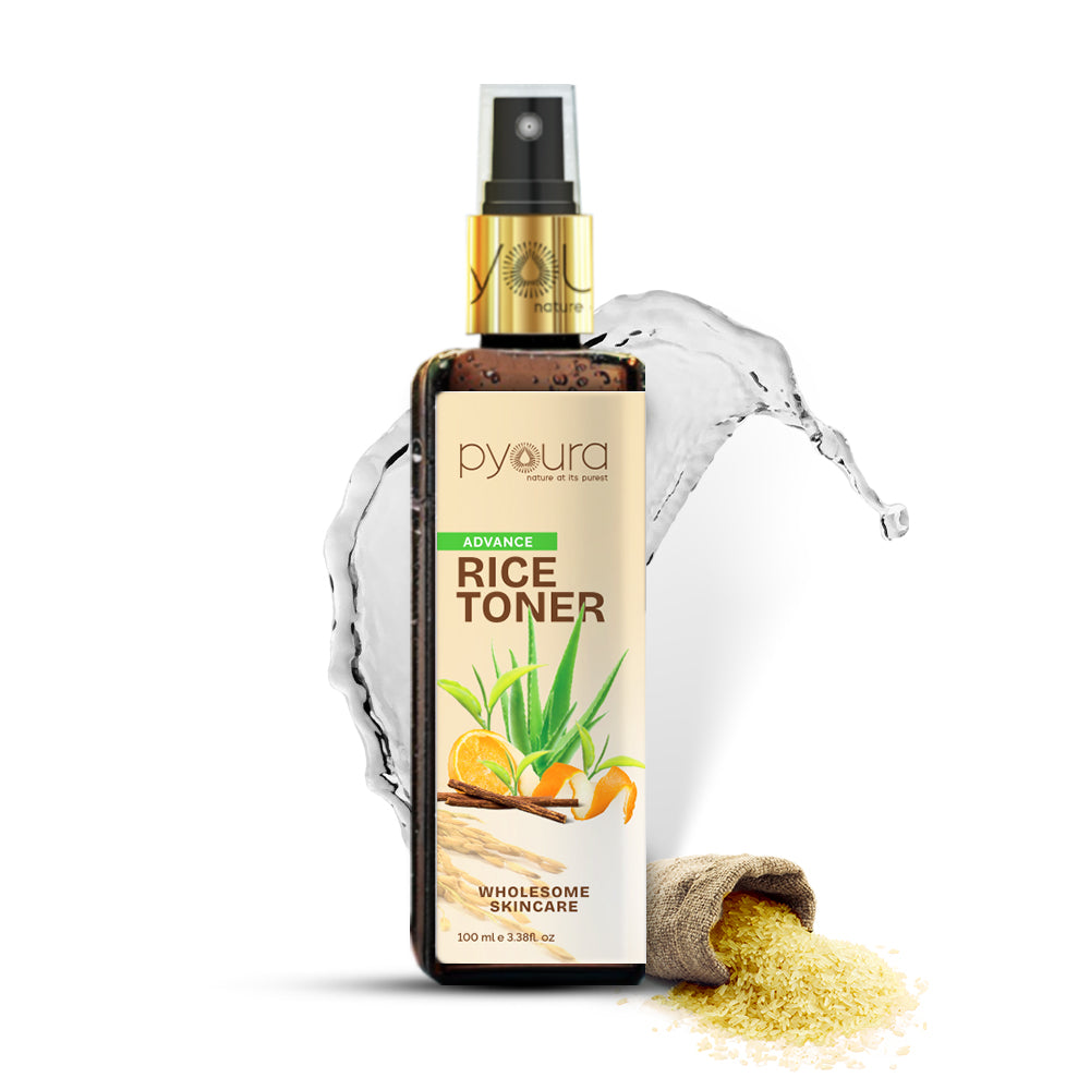 100% pure extract of Brown Rice Water Advanced Hydrating Toner<h4> Niacin Rich, With Aloe vera, Orange Peel, Green Tea & Licorice Extracts<h4> <h6> Alcohol Free, 100% natural, easy-to-use mist spray rice toner<h6>