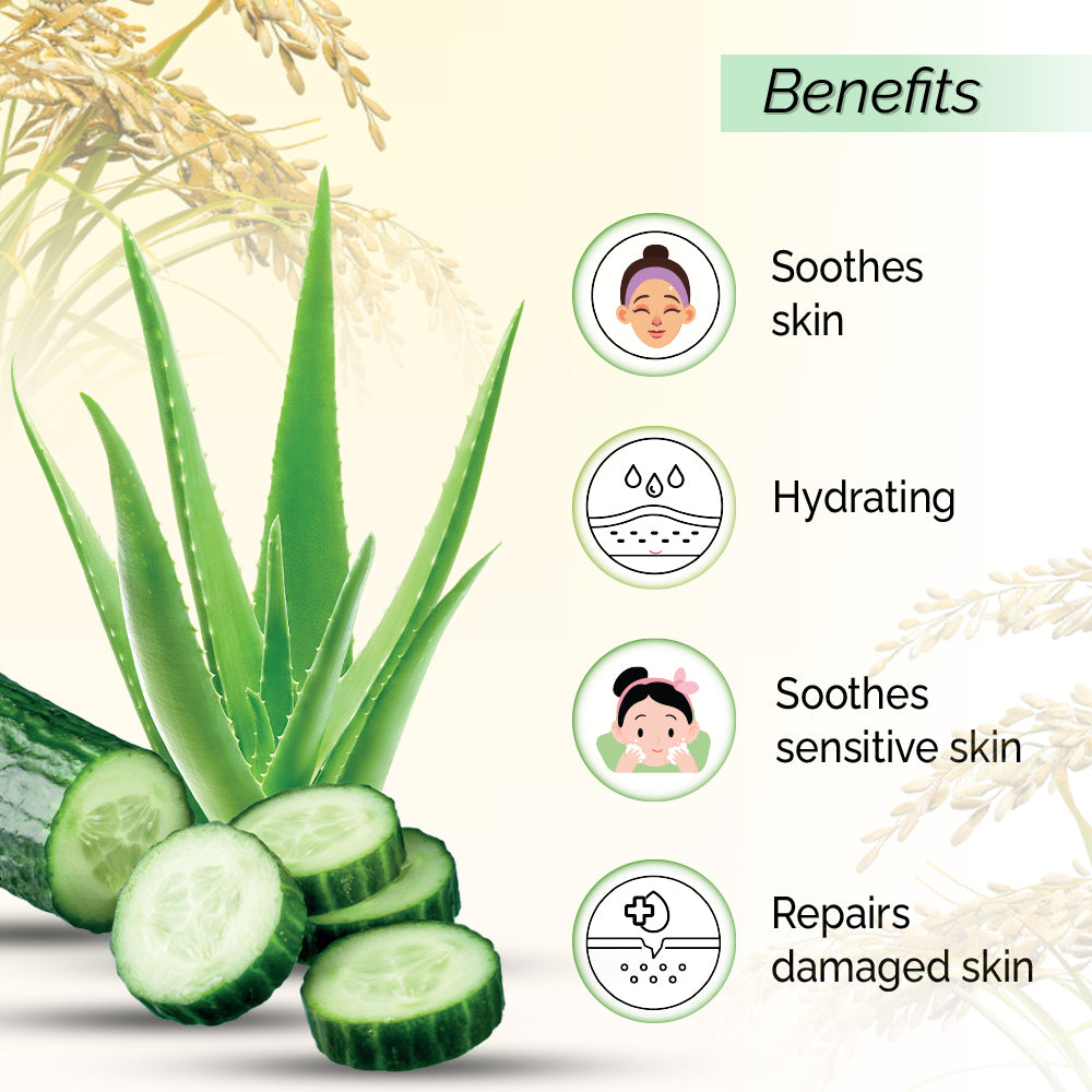 100% pure extract of Brown Rice Rice Water Hydrating Sensitive Skin Toner<h4> Niacin Rich, With Aloe vera & Cucumber Extracts<h4> <h6> Alcohol Free, 100% natural, easy-to-use mist spray rice toner<h6>