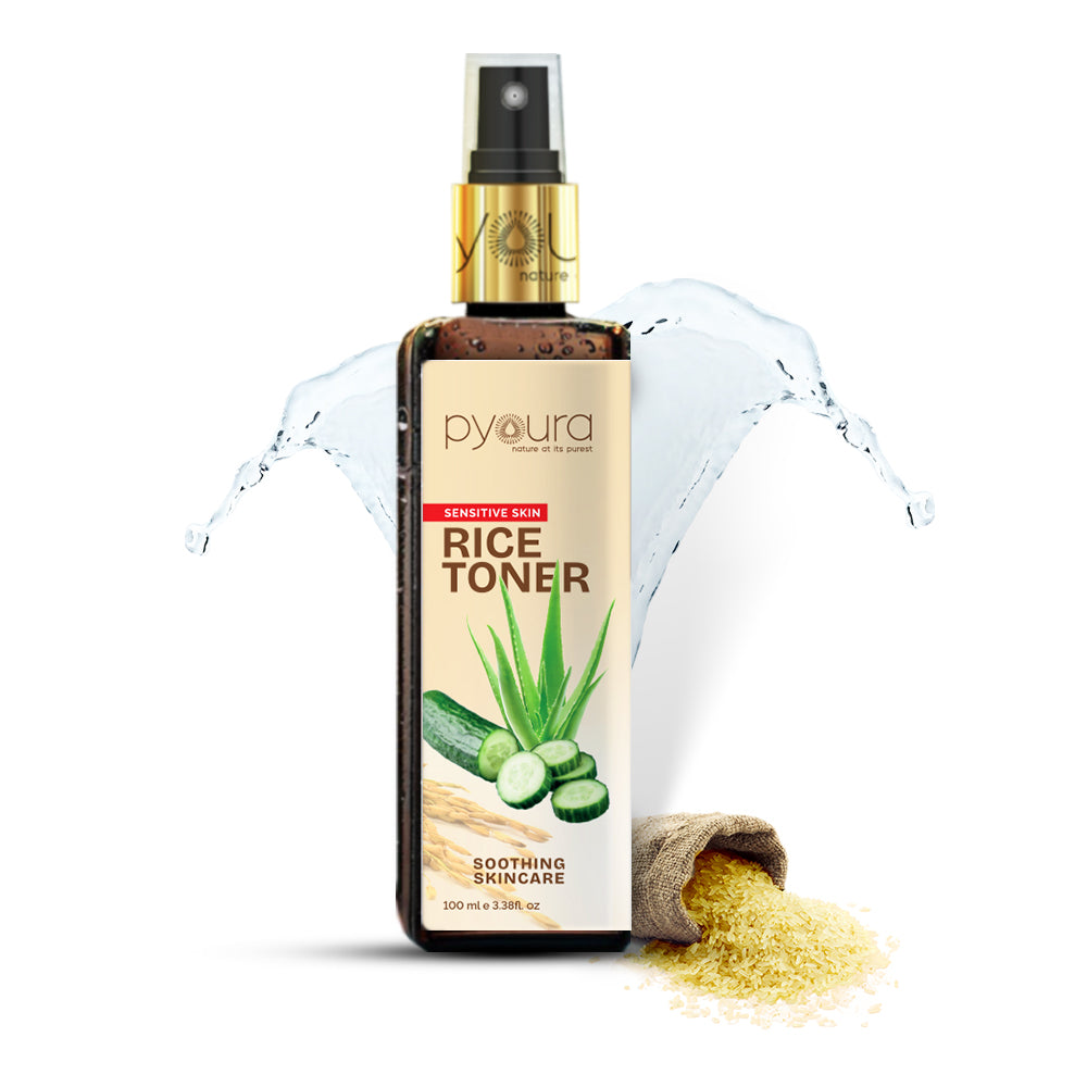 100% pure extract of Brown Rice Rice Water Hydrating Sensitive Skin Toner<h4> Niacin Rich, With Aloe vera & Cucumber Extracts<h4> <h6> Alcohol Free, 100% natural, easy-to-use mist spray rice toner<h6>