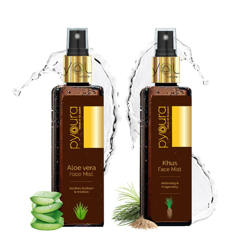 Aloe vera & Khus Face Mist Summer Skincare Kit<h4> Soothe Hydrate & Refresh with these 100% pure, alcohol free extracts<h4><h6>100 ml each Pack of 2<h6>