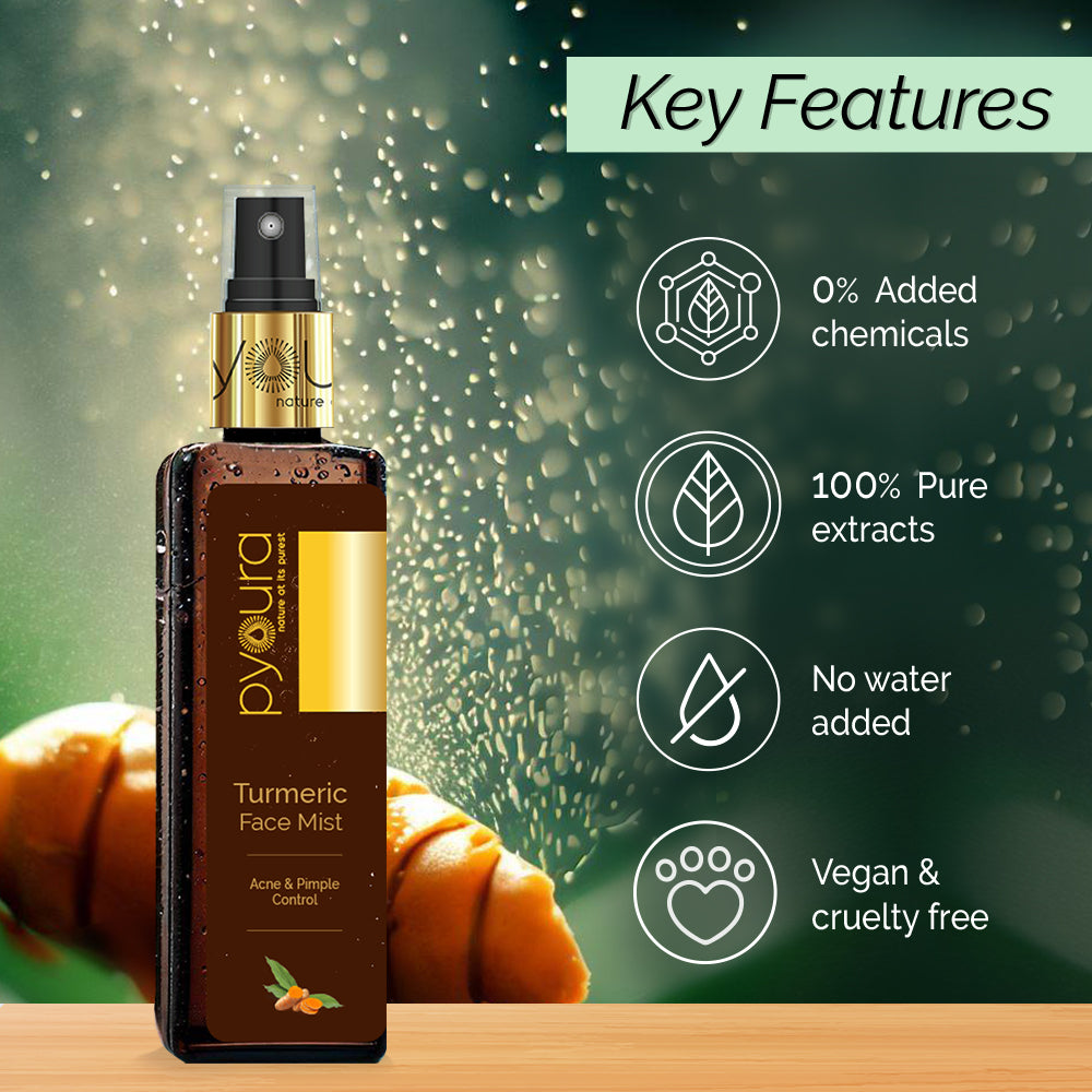 Turmeric Toner Face Mist <h4> For Acne & Pimple Control, pH balance & Clear Skin <h4>  <h6>Alcohol Free, 100% natural, stain free, easy-to-use mist spray turmeric toner<h6>