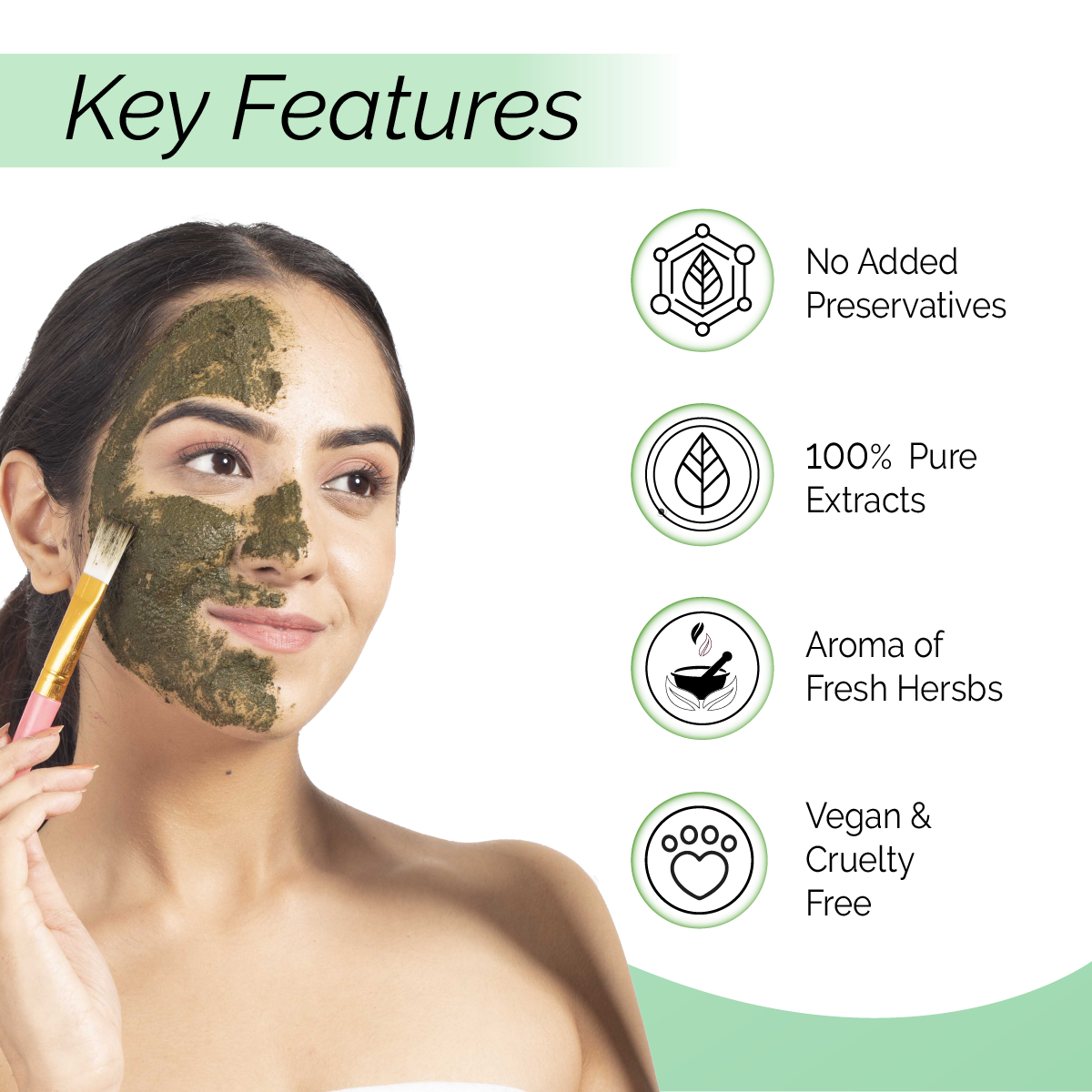 100% Natural Chemical Free Face Masks, The anti-bacterial power for clear skin Hygienically dried