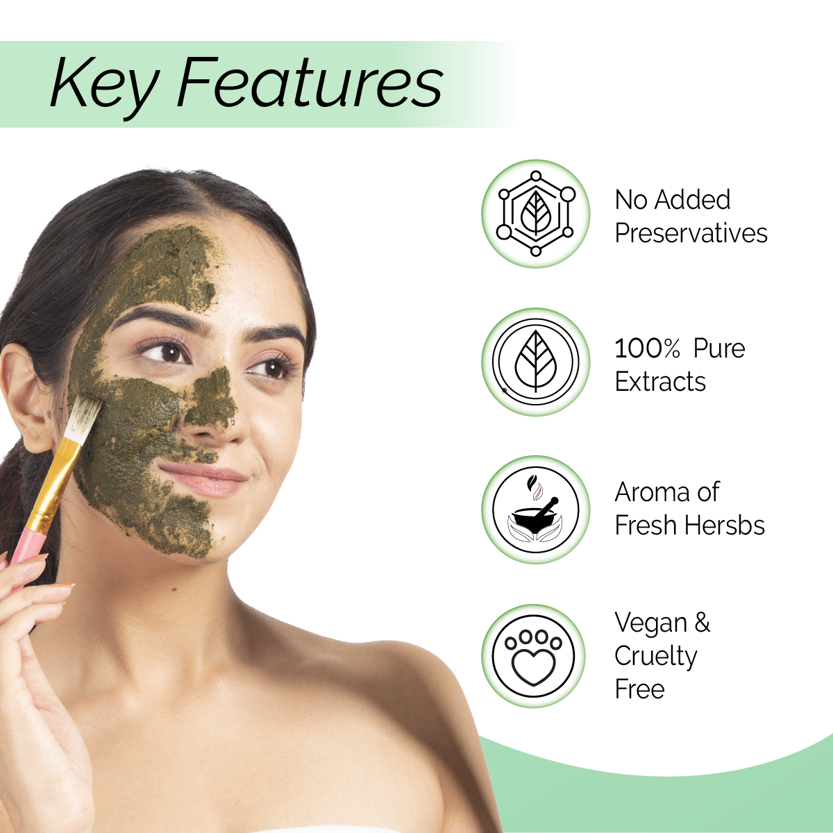 100% Natural Chemical Free Face Masks <h4>The anti-bacterial power for clear skin<h4><h6> Hygienically dried to preserve the skin caring actives.  No preservatives added.<h6>