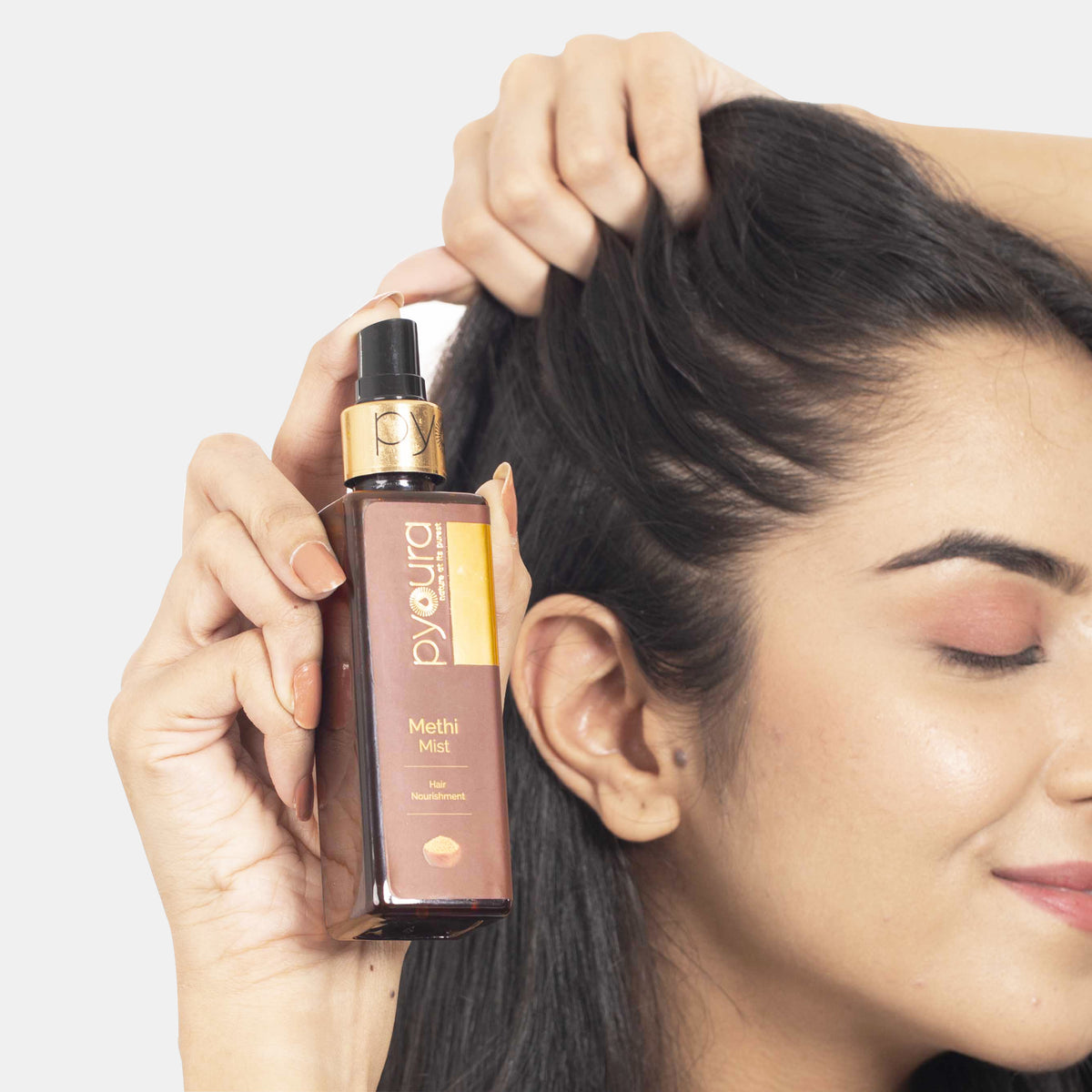 Methi Mist <h4> For soft n shiny hair.  Fight dandruff<h4> <h6> No alcohol or preservatives added.  Non-greasy<h6>